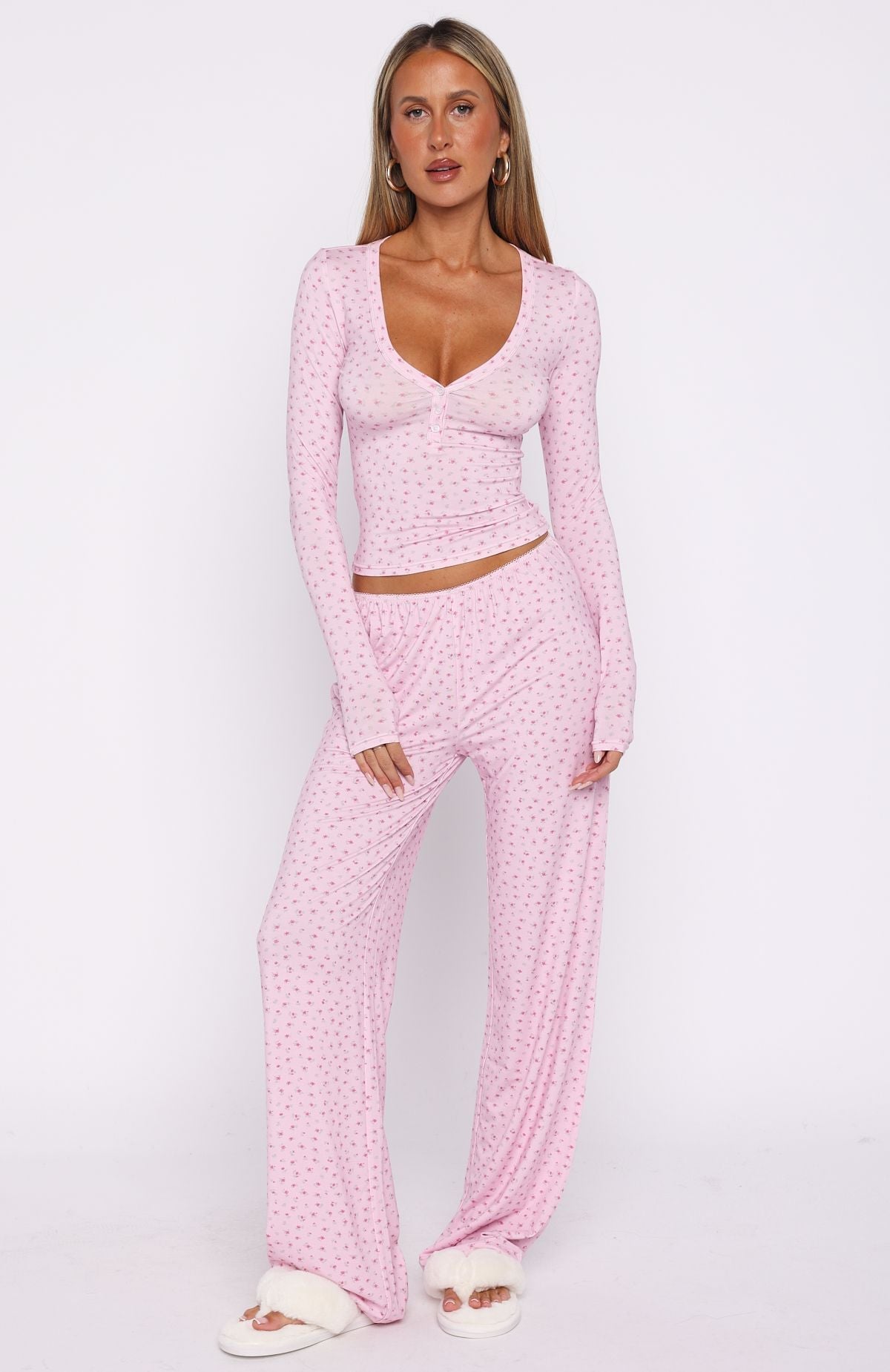 Dreamy Button Up Long Sleeve Pyjama Top Sugar Blossom