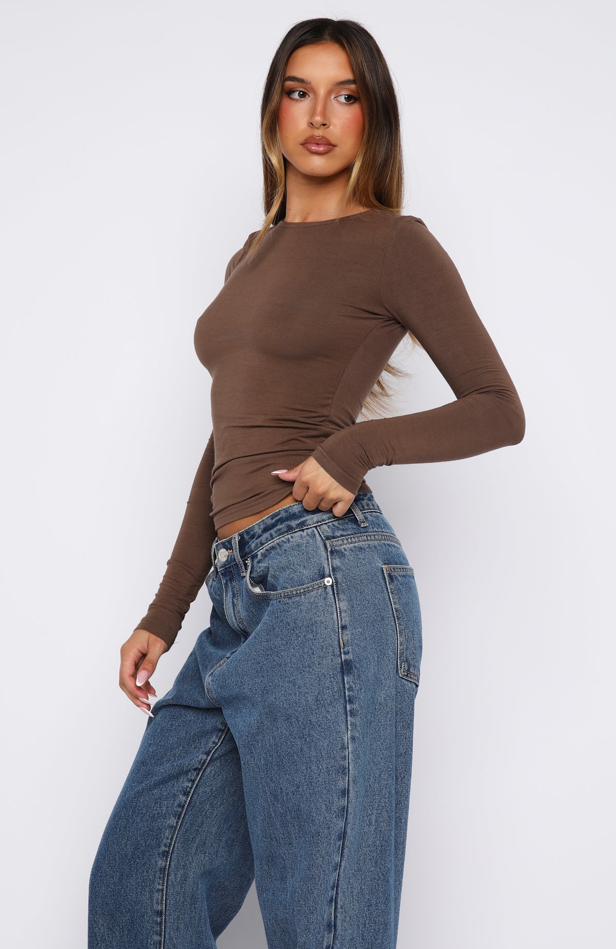 Only For Tonight Long Sleeve Top Mocha