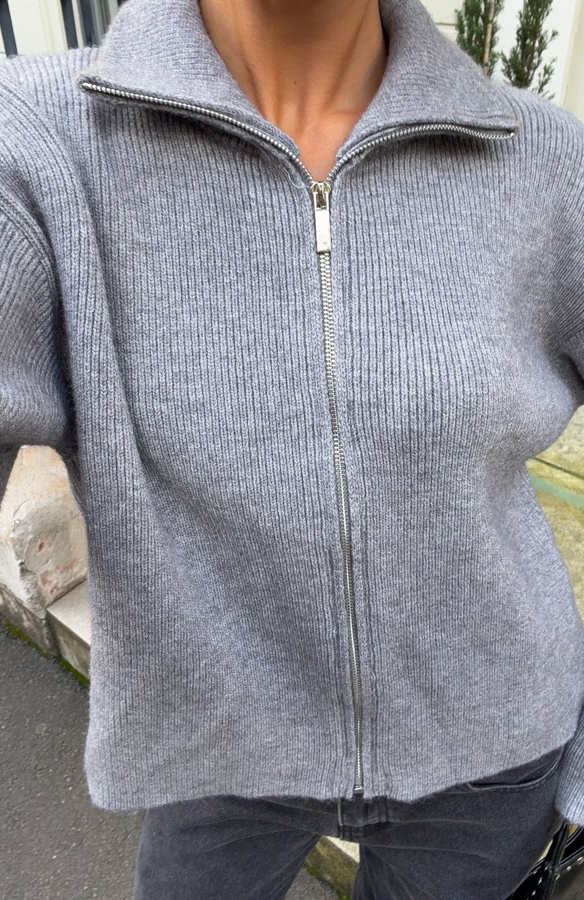 Violetta Zip Knit Cardigan Smokey Grey