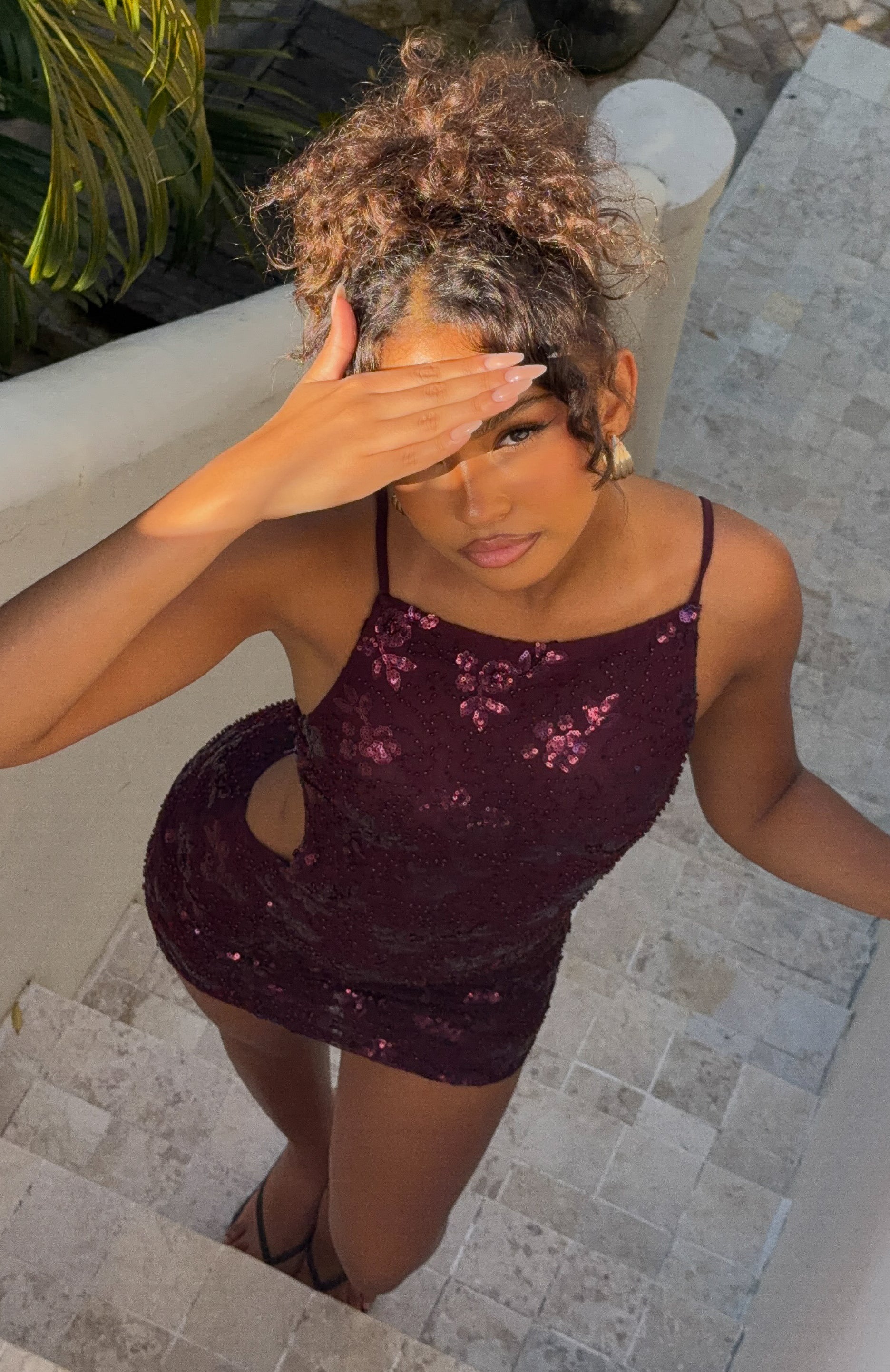 Byron Nights Beaded Mini Dress Burgundy